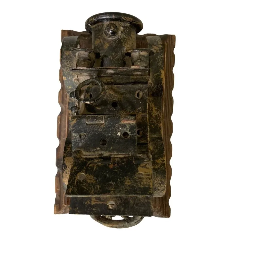 Vintage Chippy Rusty Metal Model Car Sculpture On Wooden Base Lobeco Spain